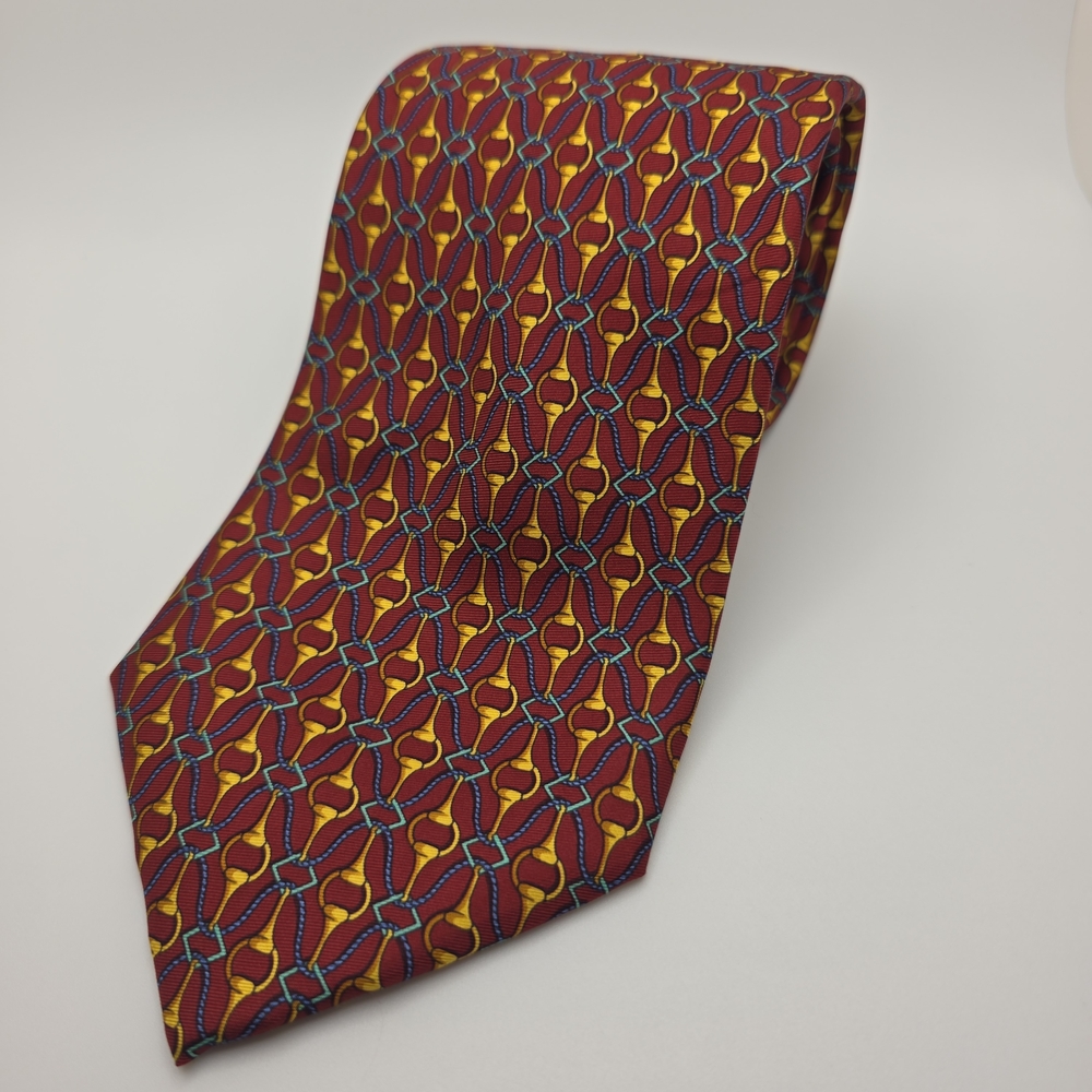 SISLEY MEN'S Chain Link TIE 100% SILK MADE IN‎ ITALY Red Blue Gold